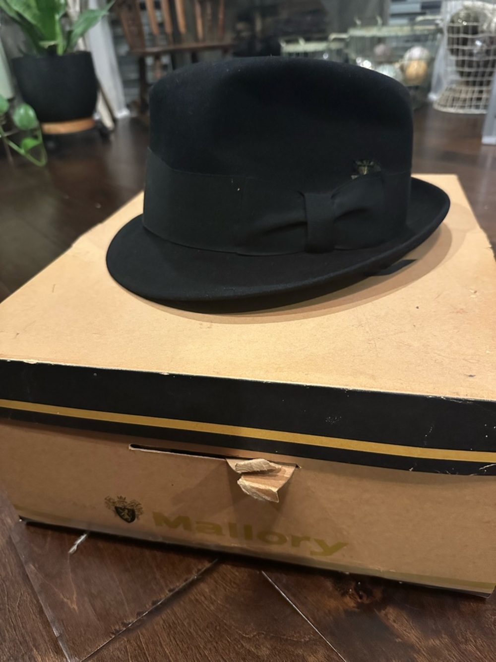 Vintage Mallory Black Fedora Hat with original box
